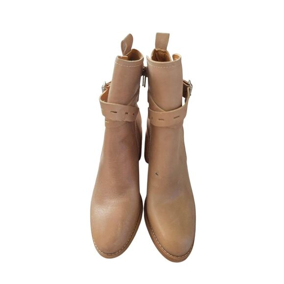 Lucky Brand Ankle Boots Size 7.5 Tan Block Heel Leather Upper - Picture 3 of 9